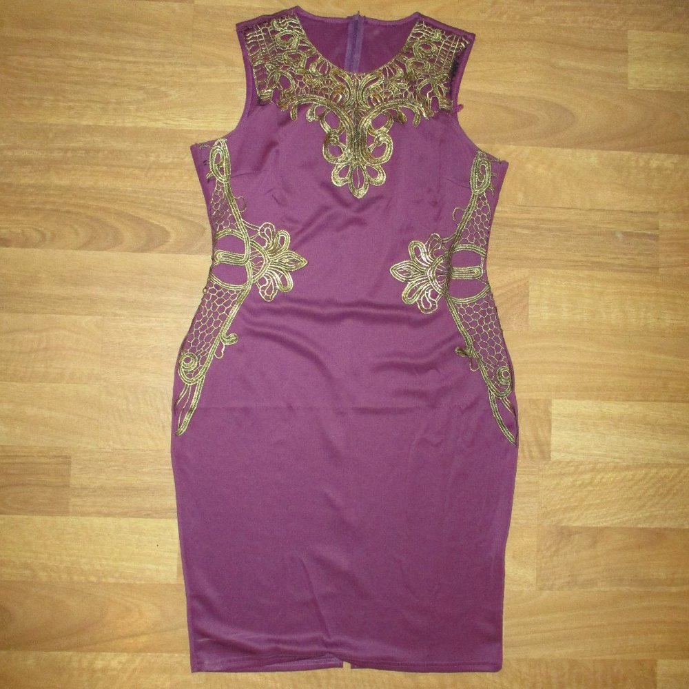 NWOT Regal Purple & Gold Lace Bodycon Dress XXL